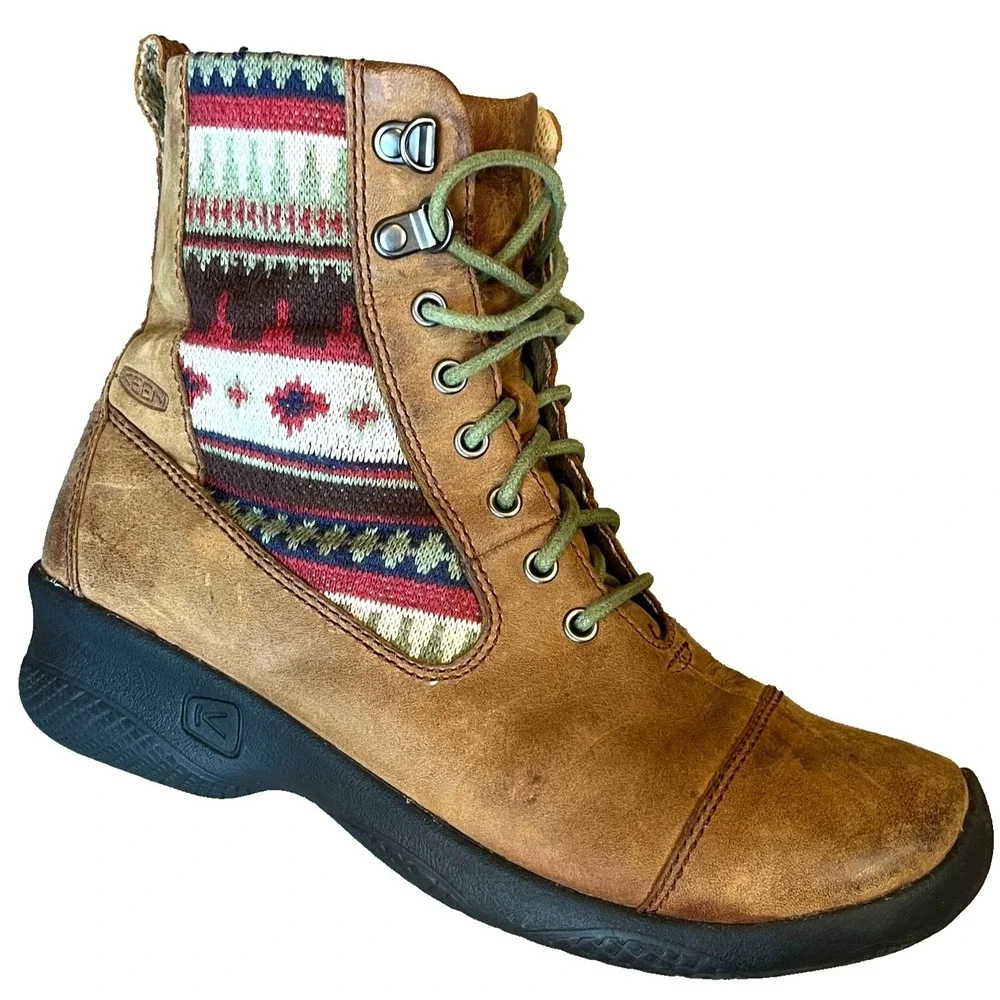 Keen Bern Baby Bern Leather Ankle Boots Brown Southwestern Womens 8.5 UK 6 EU 39